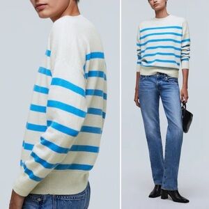 Madewell Responsible Cashmere Oversized Crewneck Sweater XS Stripe Classic Prep